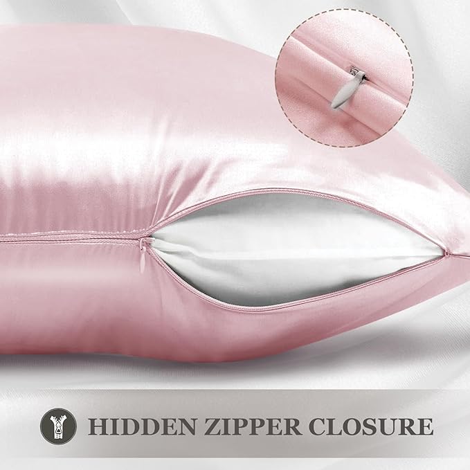 Adubor Silk Pillowcase Silk Pillow Case 2 Pack for Hair and Skin with Hidden Zipper, Both Sides 23 Momme Silk Pillow Case (Pink, King: 20''X36'')