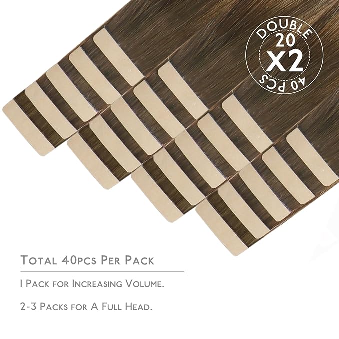 WENNALIFE Tape in Hair Extensions Human Hair, 40pcs 100g 22 inch Ombre Walnut Brown to Ash Brown and Bleach Blonde Hair Extensions Real Human Hair Straight Tape in Extensions Real Human Hair Extension