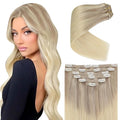 Ve Sunny Clip in Hair Extension Ombre Ash Blonde to Platinum Blonde Remy Clip in Human Hair Extenisons Ombre Blonde Real Hair Clip in Extensions for Women Double Weft 20inch 7pcs 120g