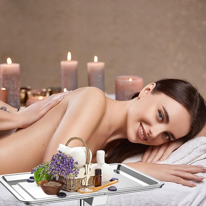 ChoJiah Extra Large Mayo Stand Rolling Salon Tray Hairstylist Tray Heavy Duty Tattoo Tray, Ideal Use for for Hair Salon Dental Hairstylist Cart
