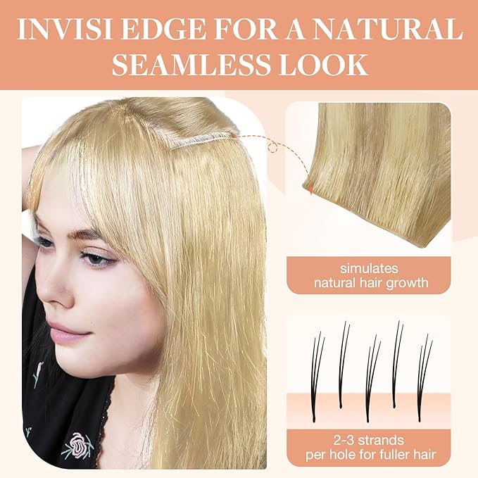 GOO GOO Invisi Edge Tape in Hair Extensions Human Hair, 18D/22F Dirty Blonde Highlights, 6pcs 24inch 18g, Virgin Remy Hair, Seamless Injected Tape, Natural Look