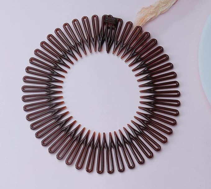 Sowaka 4 Pcs Circular Stretch Hair Wrap Holder Combs, Plastic in Black and Brown for Women Girls Outgoing Sports Hair Accessories