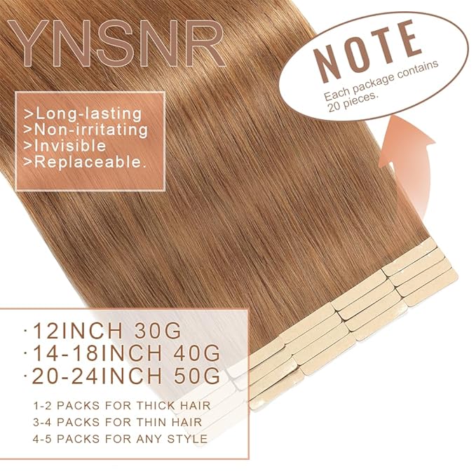 Tape in Hair Extensions Human Hair Golden Brown 22 Inch 20Pcs Tape Ins for Women Straight Invisible Seamless Remy