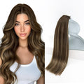 Sunny Hair Tape in Hair Extensions Real Human Hair Invisible Remy Hair Extensions Tape ins for Women Dark Brown Root to Caramel Blonde Balayage 22 inch 20Pcs 50G