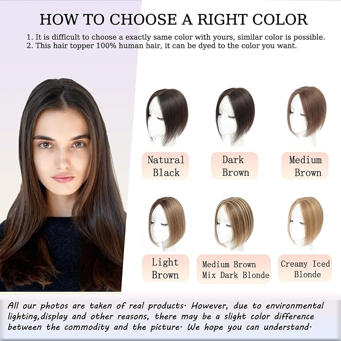 Human Hair Toppers for Women with Thinning Hair, 10 Inch, Dark Brown