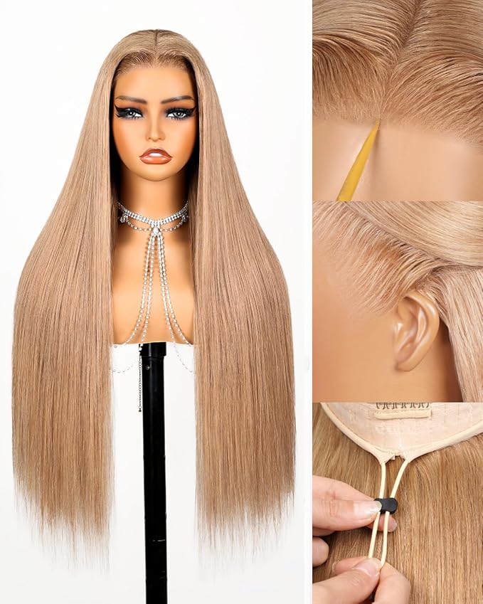 Arabella 13x6 Light Brown Blonde Wig Human Hair Glueless Wigs Human Hair Pre Plucked Pre Cut 13x6 Ear to Ear Full HD Lace Front Wigs 210% Density Straight Wig Drawstring Wig Human Hair 20 Inch