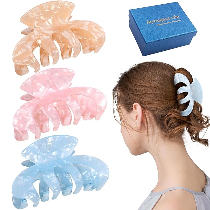 Jayongnee Clips for Women - Octopus Claw Clip - Hair Clips for Long and Thick Hair, Non-Slip Big Claw Strong Hold Hair Unbreakable 3 PCS (claw clip-A)