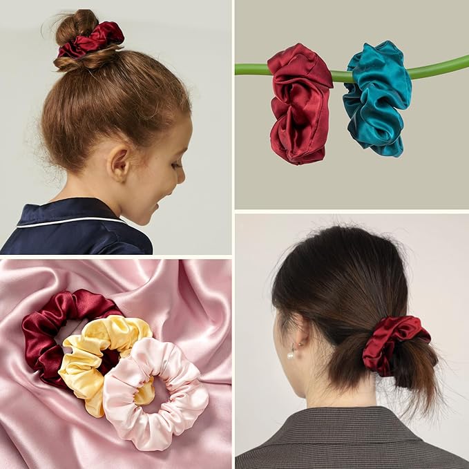 LILYSILK Silk Hair Scrunchies/Ties for Frizz & Breakage Prevention, 100% Mulberry, No Damage, Elastic ponytail Holders, 1Pc, Claret
