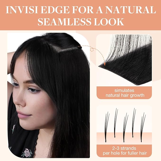 GOO GOO Invisi Edge Tape in Hair Extensions Human Hair, 1 Jet black 20pcs injected with 20pcs classical tape ins, 22inch 100g, Virgin Remy Hair, Natural Look
