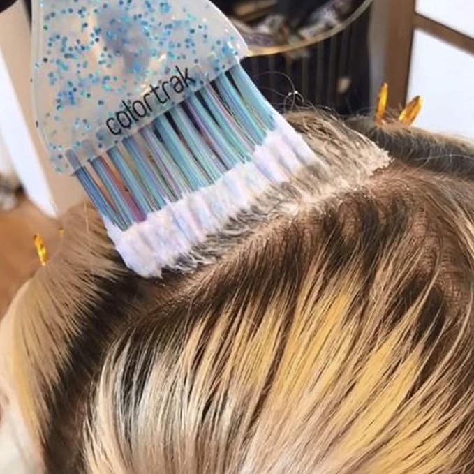 Colortrak 3 Pack Hair Color Brush Set with Glitter Handles for Highlighting, Tint and Coloring Hair Sections - Soft Feathered Bristles Application 3.5 x 11 inch