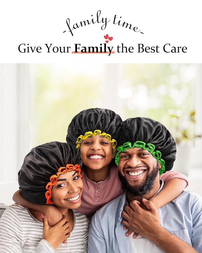 mikimini Black Shower Caps for Small Child 2 Packs, Double Layers Waterproof Bathing Hair Cap with Reusable Soft Comfortable PEVA Lining, Cute, non-fading & Stretchy Shower Hat