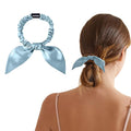 THXSILK Hair Silk Scrunchies with Bow for Women Pure Mulberry Silk Hair Cute Ring Ties Scrunchies for Girls Women's Thick Hair, Light Blue, 2.8"