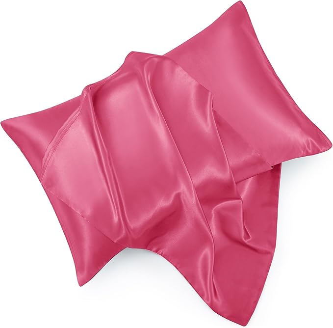 Peach Red Satin Pillowcase Standard Set of 2 with Envelope Closure，Peach Red Silk Pillowcase for Hair and Skin (20x26)