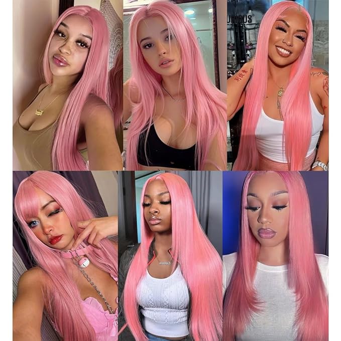 Light Pink Human Hair Bundles Pink Straight Bundles 24 26 28 Inch Niegmeag Hair Unprocessed Brazilian Virgin Remy Hair Extensions For Woman