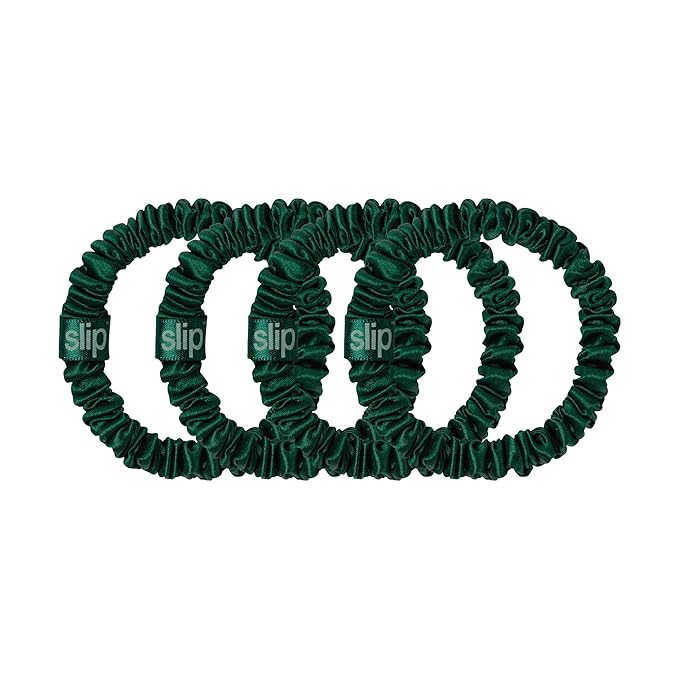 slip Skinny Scrunchies: Anti-Crease, Anti-Breakage Slipsilk™ Design Protects Delicate Hair | Includes 4 Pure Silk Scrunchies: Forest