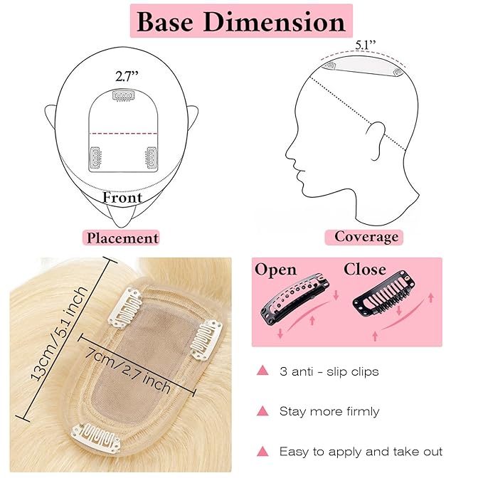 SEGO 100% Real Human Hair Toppers, with Air Bangs, Silk Base 150% Density, Clip in Topper, 2.7肺5.1・ HairPieces for Women, with Thinning/Hair Loss Cover Gray