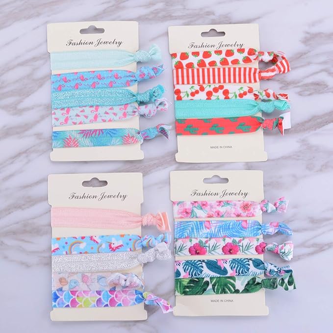 20 Pcs Elastic Hair Ties, Ulbemoll No Crease Ribbons Ouchless Ponytail Holders Elastic Hair Bands Hair Ropes Colorful Party Bracelets Hair Accessories for Girls and Women (Flowers)