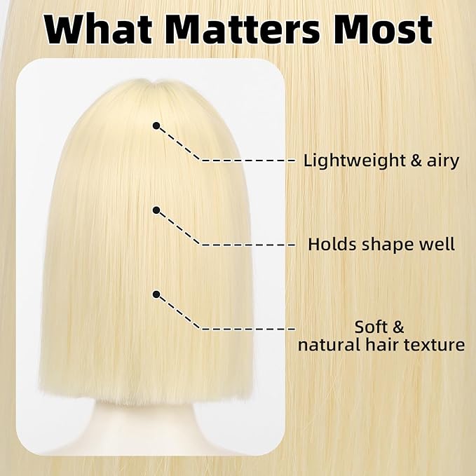 Allbell Platinum Wigs for Women Short Bob with Bangs Heat Resistant Synthetic Hair 12 inch for Daily Party Halloween Costume Use