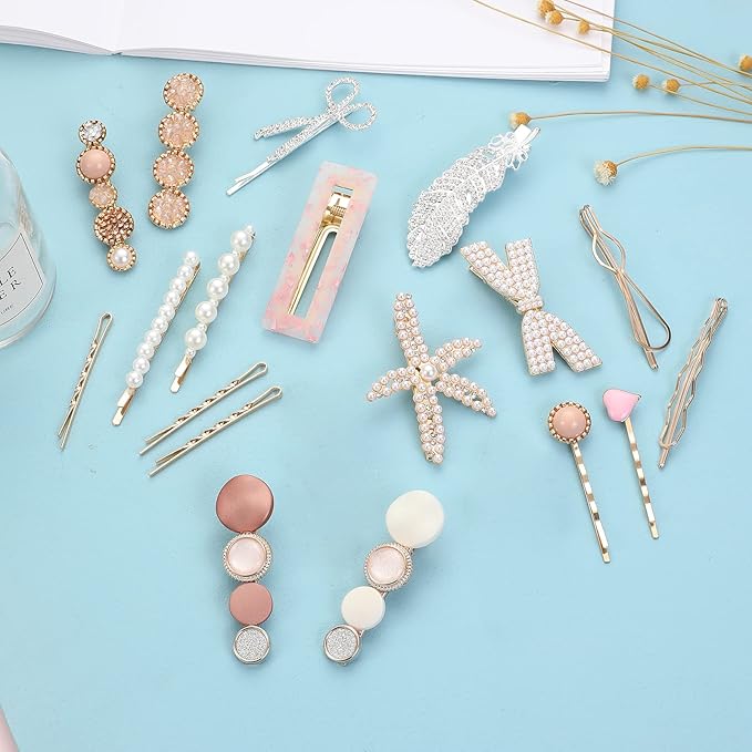 20 Pieces Pearl Hair Clips Set, Hair Barrettes Acrylic Resin Sweet Decorative Bobby Pins Hairpin Headwear Hair Accessories Headwear for Women and Girls…