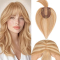 Rich Choices Hair Toppers for Women Real Human Hair 100% Remy Human Hairs Topper With Bang for Thinning Hairs Clip in Silk Base Topper 10 Inch #12P613 Golden Brown Mix Bleach Blonde