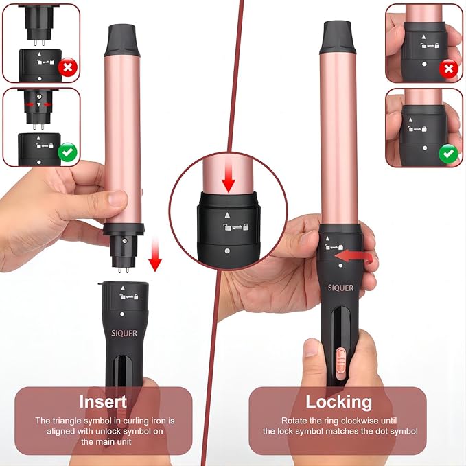 3 in 1 Curling Wand Set - SIQUER Hair Waver Curling Iron for Women with 3 Interchangable Ceramic Beach Waves Wands 1/2 Inch to 1 1/4 Inch Fast Heating Up Hair Curler with Box (Rose, Black)