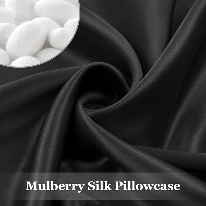 Adubor 100% Silk Pillowcase - Mulberry Silk Pillow Cases, 23 Momme 6A Grade Fibers, Silk Pillow Case for Hair and Skin Health, with Hidden Zipper (Queen 20''x30'', Black, 1PC)