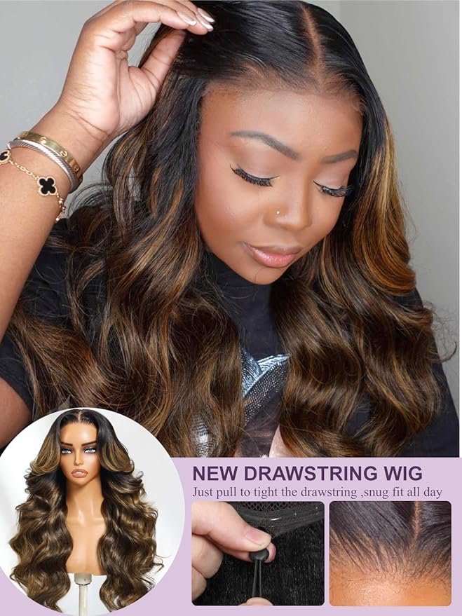 YIROO Bye Bye Knots Pre Everyting Glueless Wigs Highlight Balayage Brown Body Wave Put on and Go 7x5 Pre Cut Lace Front Wig Invisible Knots Pre-Bleached Pre Plucked Ready to Go 150% Density 16inch