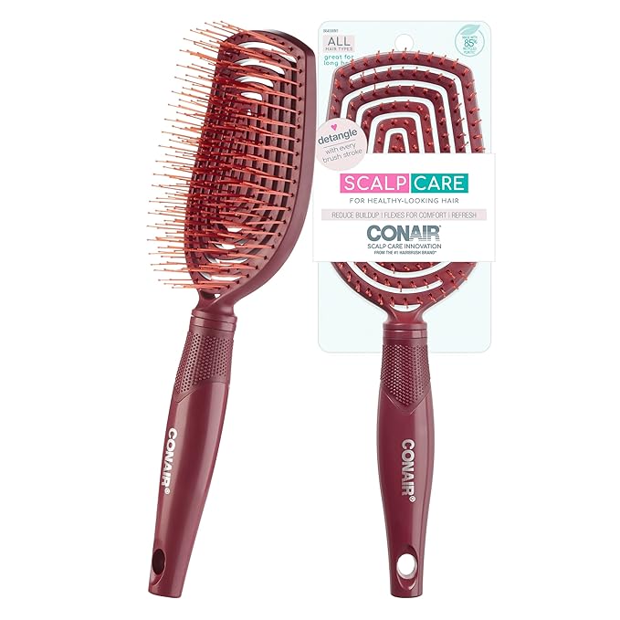 Conair Scalp Care Detangling hairbrush - Curly Hair Brush - Scalp Massager - hairbrushes for women & men - detangler for all lengths and types - stocking stuffers - gifts for her - Red Rush