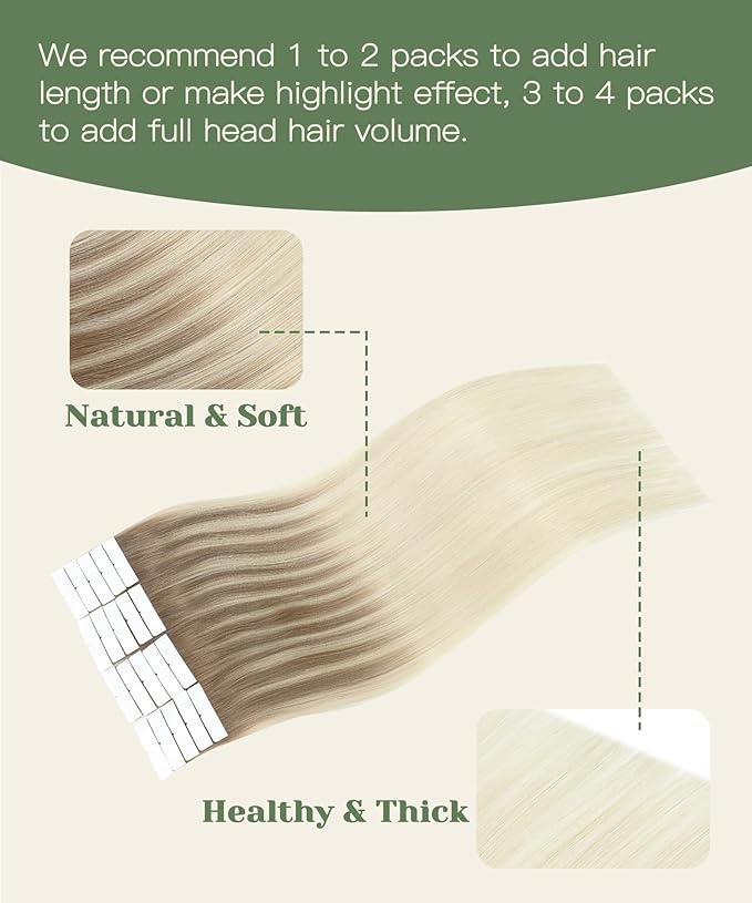 SURNEL Injected Seamless Tape in Hair Extensions 22Inch Ash Brown to Platinum Blonde Invisible Tape in Extensions Human Hair 20Pcs 50g(#860,22)