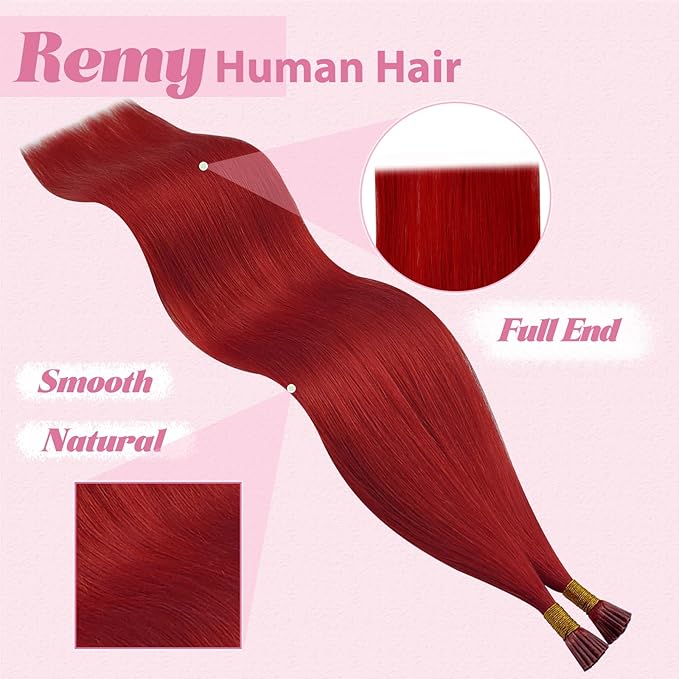 YoungSee Itip Human Hair Extensions Red Itip Hair Extensions Real Human Hair Red 14Inch 40s Tip Hair Extension Cold Fusion Hair Extension Colored for Party Highlights