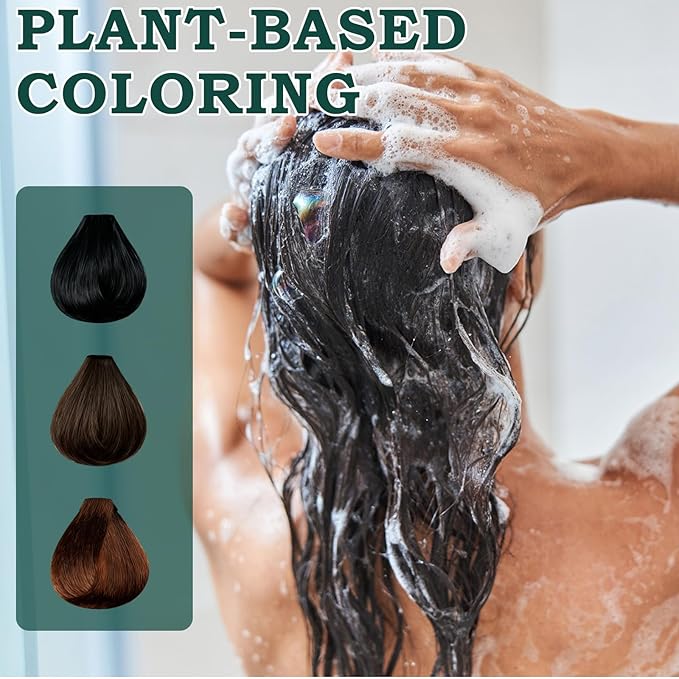 Mild Formula Long Lasting Hair Dye Set, Hair Color for Gray Coverage, Natural plant extracts, Long-Lasting Single Step Hair Dye with Nourishing Shampoo (Natural Black)