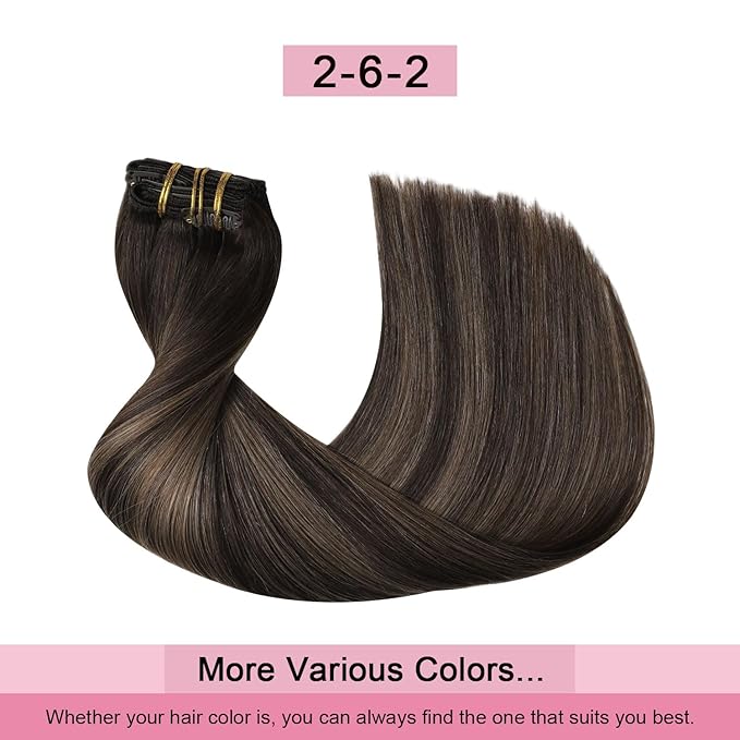 Pro2.0 Remy Real Human Hair Extensions Clip ins 120g Thick 7pcs #2/6/2 Balayage Dark Brown to Chestnut Brown Remy Clip in Hair Extensions Real Human Hair 16inch Double Weft（#2/6/2-16inch）