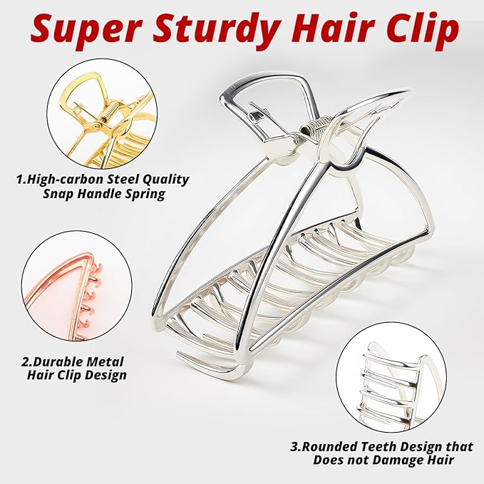 VinBee 3 PACK Large Metal Hair Claw Clips Hair Catch Barrette Jaw Clamp for Women Half Bun Hairpins for Thick Hair (4.13 inch)