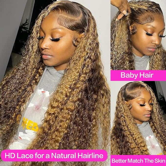 abbildung 30inch Highlight Ombre Lace Front Wig Human Hair 13x6 HD Honey Blonde 4/27 Deep Wave Lace Frontal Wigs Glueless Wigs Human Hair