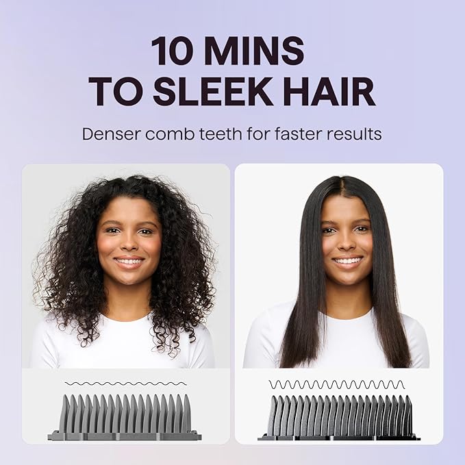 Wavytalk Hair Straightener Brush, Sleek Sweep Ionic Straightening Brush, Anti-Scald Ceramic Straightener Comb with LED Display for Super Smooth Hair, Dual Voltage, Rose Gold.