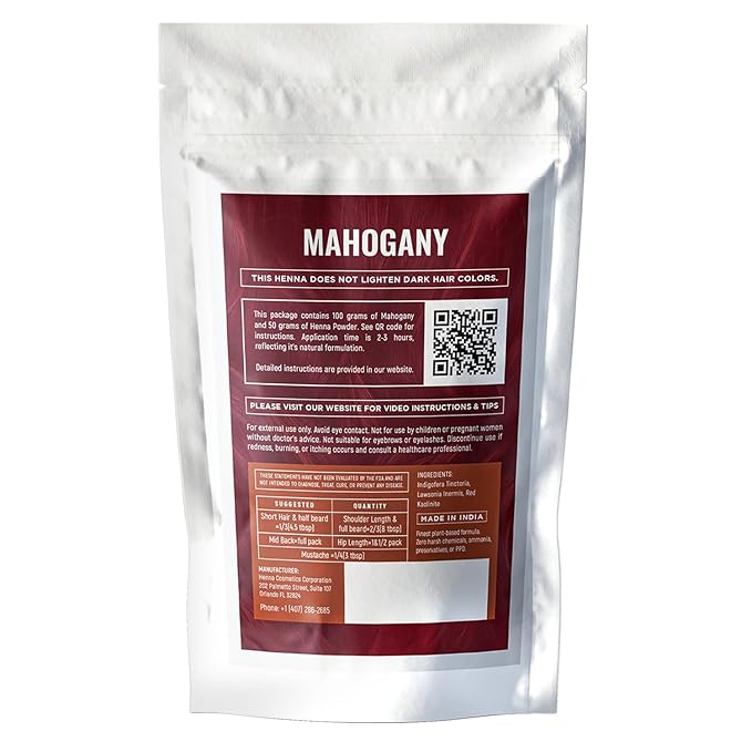 Natural Henna Hair Color Dye, 100% Pure Henna Powder for Hair Growth Organic (Mahogany, 100 Gr + Free 50 Gr.)