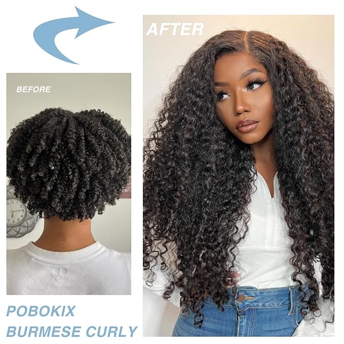 Burmese Curly Clip in Hair Extensions Real Human Hair 8Pcs Brazilian Human Hair Clip ins for Black Women With 18Clips 120g 20inch #1B Natural Black