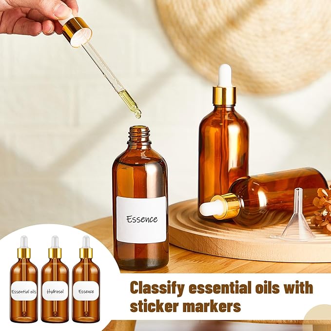 Tessco for you 20 Pack 3.4 oz Glass Dropper Bottles with Glass Eye Droppers for Essential Oils, Empty Oil Bottles with Funnel, Labels and Pipette for Hair Oils Perfume Cosmetic Travel(Dark Brown)