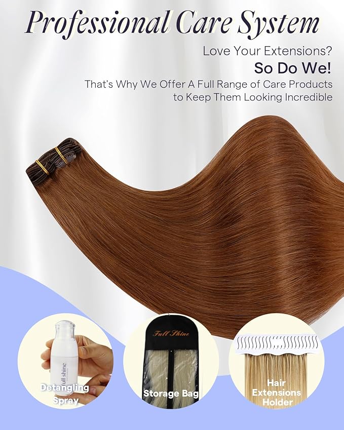 Full Shine Real Human Hair Extensions Clip ins Auburn 18 Inch Strawberry Blonde Hair Extensions 135 G Ginger Hair Clip in Extensions 7 Pcs