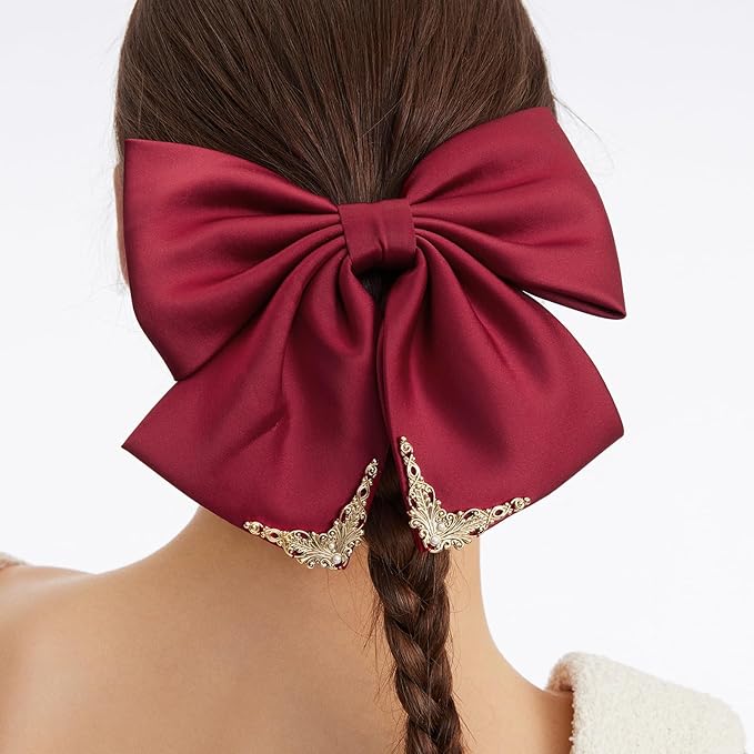 Vintage Palace Style Hair Barrette for women, SHE'S FREE STYLE JUST FOR YOU 14k Gold Plating Bow Hair Clip with Elegant Pearl, Retro Versailles Hair Accessories