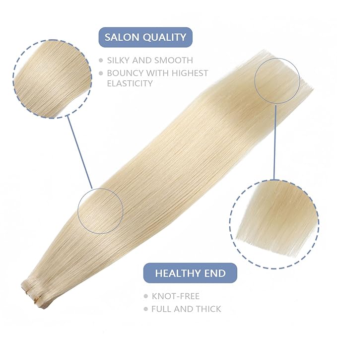 COOKAYU Invisible Tape in Hair Extensions, Platinum Blonde 40g 20pcs 18Inch Seamless Human Hair Extensions Straight Invisi Edge Tape ins