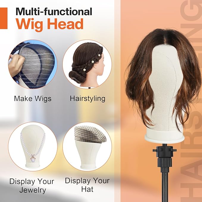 Neverland Beauty & Health 23 Inch Wig Head, Wig Stand Tripod with Head, Wig Head Stand with Mannequin Head for Wigs, Wig Stand with Head, Adjustable Tripod Manikin Head Set for Cosmetology(White)