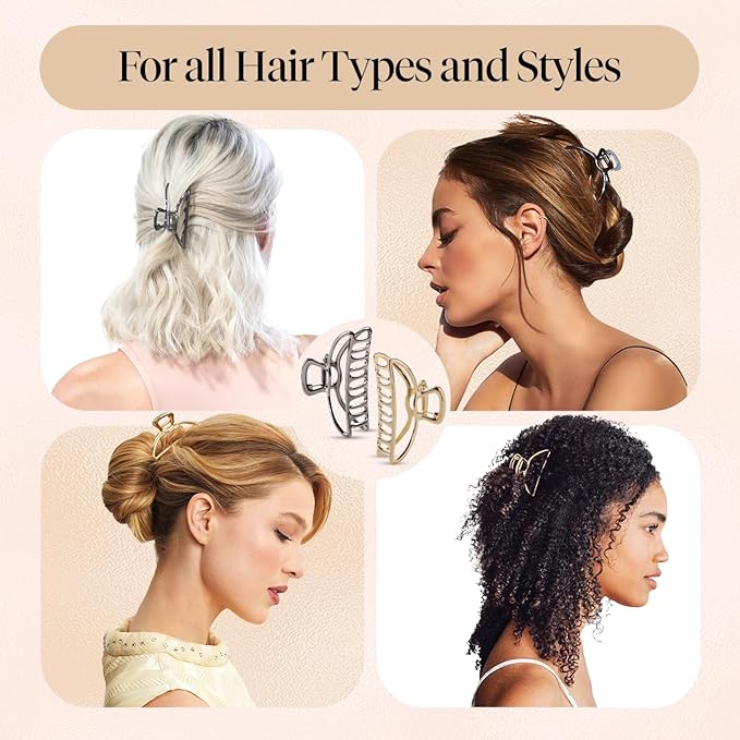 Kitsch Metal Hair Clips for Women - Durable & Elegant Metal Claw Clips, Perfect for Everyday Use & Special Occasions | Ideal Gifts for Women - Gold & Hematite - 2 Pcs