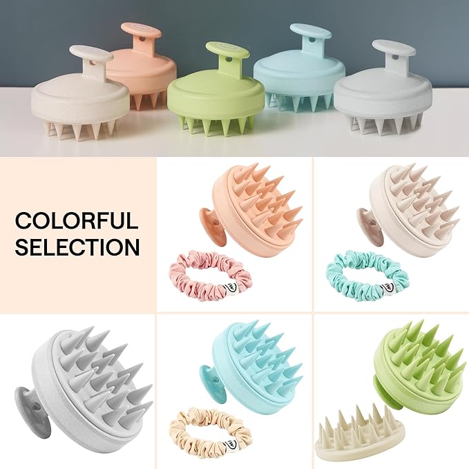 Silicone Scalp Scrubber for Dandruff – Serum, Balm, & Hair Oil Applicator – Scalp Massager Hair Growth for Men, Women – Shampoo Massager Brush or Head Scratcher – Alternative to Shower Comb – Beige