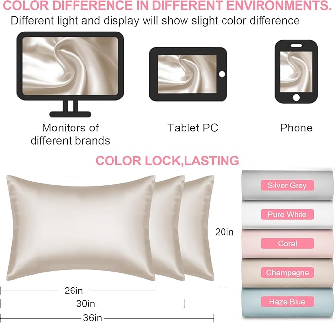 Mulberry Silk Pillow Cases King Size with Hidden Zipper, Ultra Smooth and Soft Breathable Cooling Silk Satin Pillowcase for Hair and Skin, Gifts for Women Men (Beige, 20x36 Inches, 1 Pack)