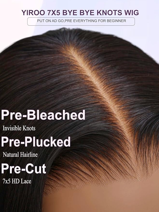 YIROO Bye Bye Knots 7x5 HD Lace Glueless Wig Human Hair Highlight Ombre Brown Body Wave Wig with Elastic Drawstring, Pre Cut Pre Plucked Pre Bleached Invisible Knots Put On and Go 150% Density 18Inch