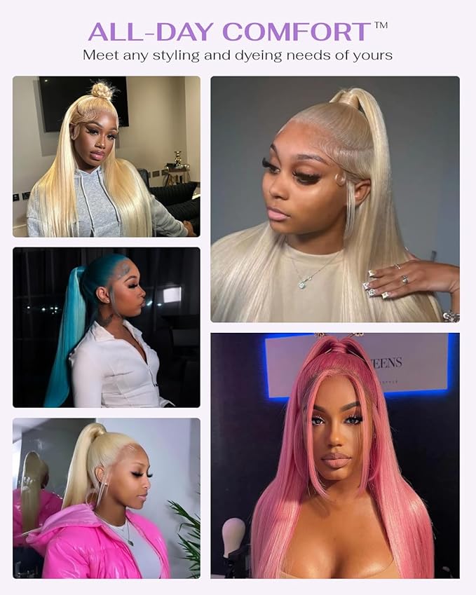 Hidden Strap Straight 360 613 Lace Front Wigs Human Hair Invisible Strap Pre Plucked 180% Density SALON-Quality Blonde Wig with Drawstring Glueless Wigs HD Full Lace Human Hair Wigs 20inch