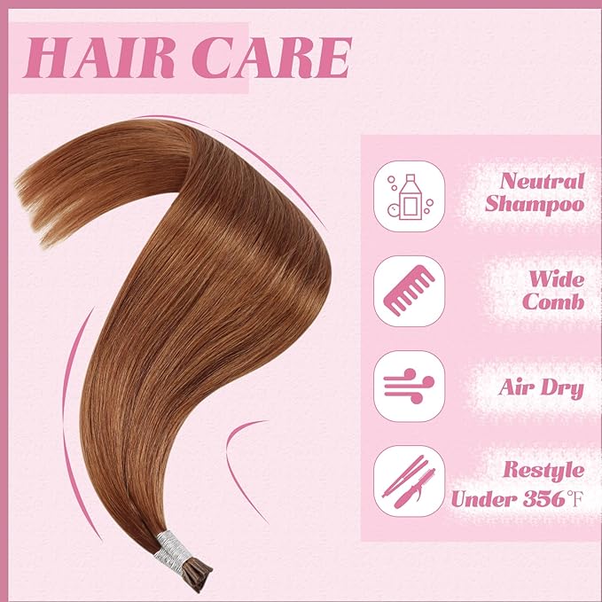 YoungSee I Tip Hair Extensions Copper 14 Inch I Tip Extensions Human Hair Copper 40s 25g Itips Extension Real Human Hair Colored Short-Hair Pre Bonded Extension for Party