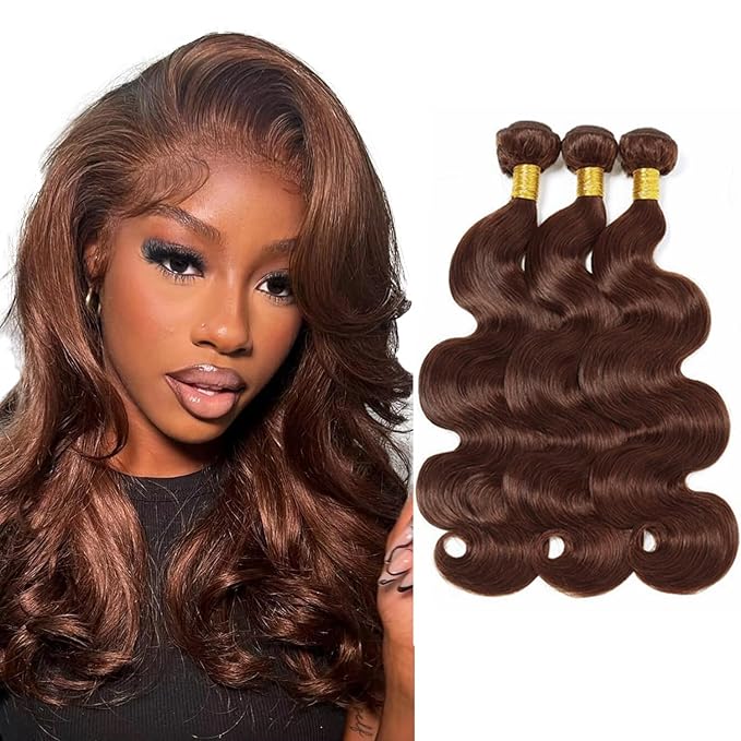 Brown Bundles Human Hair Chocolate Brown Body Wave Bundle Niegmeag Virgin Soft and Silky Remy Hair 3 Bundles 14 16 18 Inch Double Weft Color 4 Body Wave Bundle Hair Weave 300g
