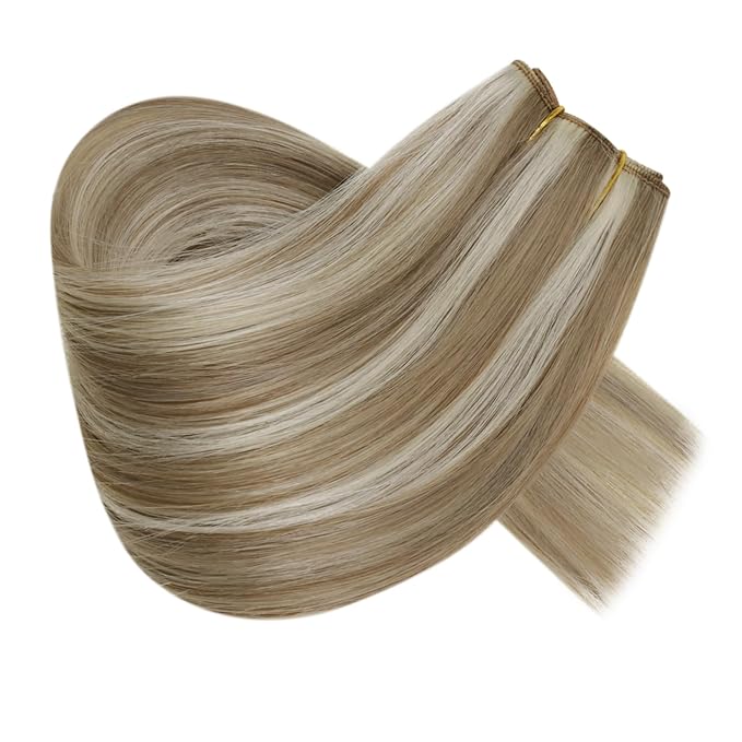 RUNATURE Invisible Wire Hair Extensions Real Human Hair, One Piece Fish Line Hair Extensions, Full Head Remy Hair for Women, Natural Looking, Brown Highlight Blonde 16 Inch 80g #8P24